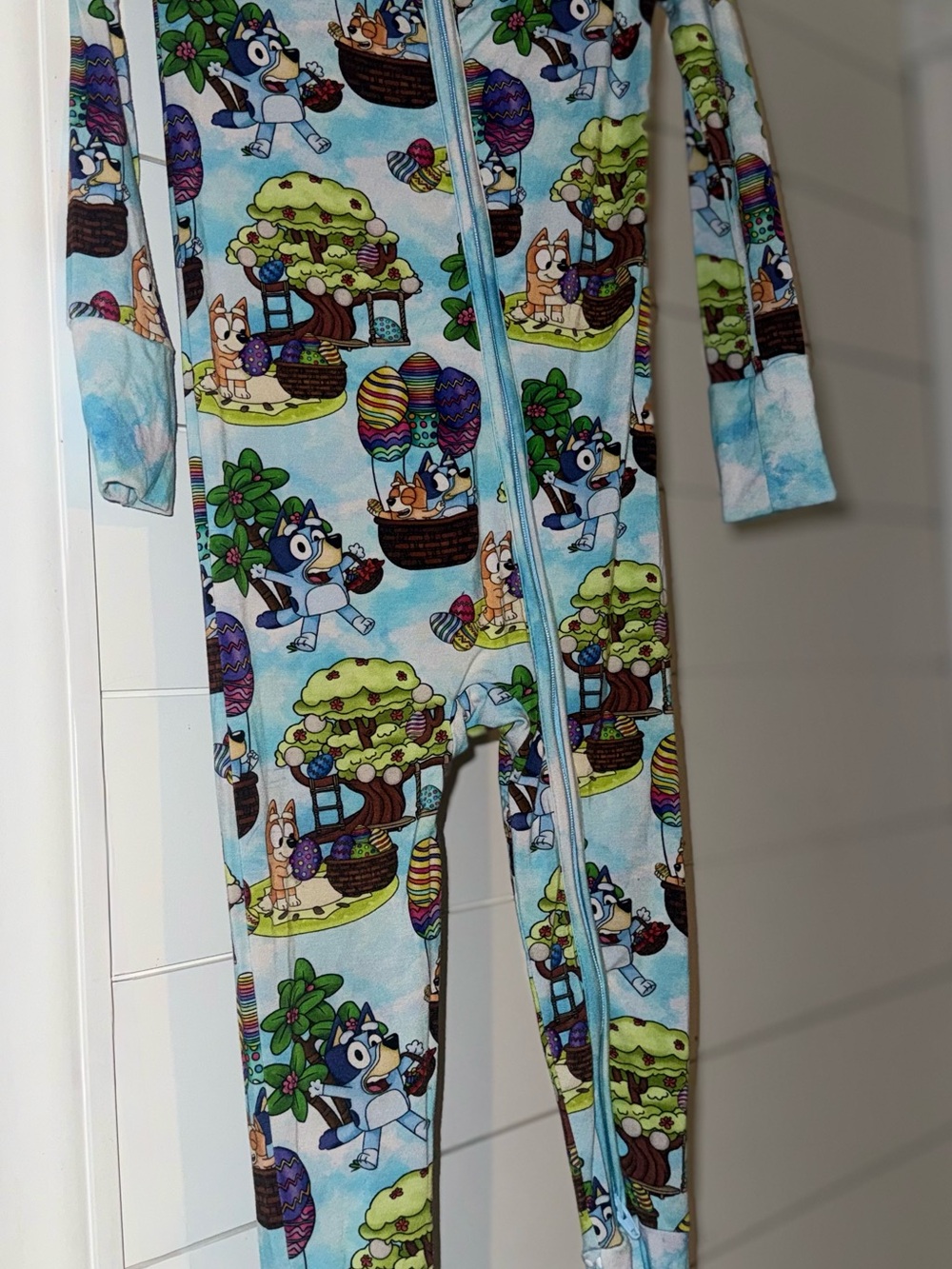 Kids Bluey Bamboo One-Piece Pajamas with Front Zip and fold over feet